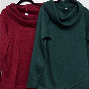 Two Ideology fleece sweatshirts one Red and one Green